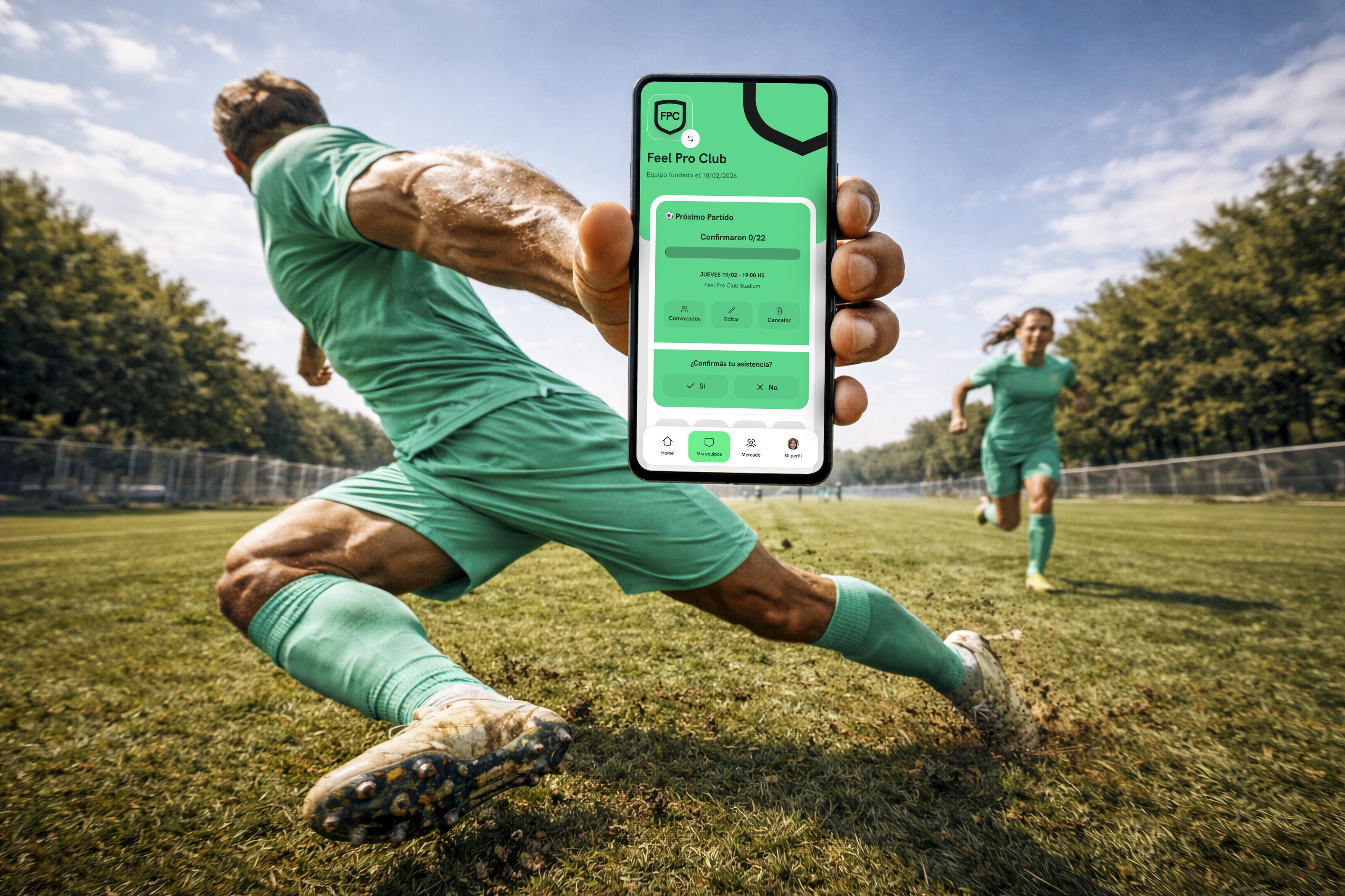 Jugador de fútbol con la app Feel Pro Club