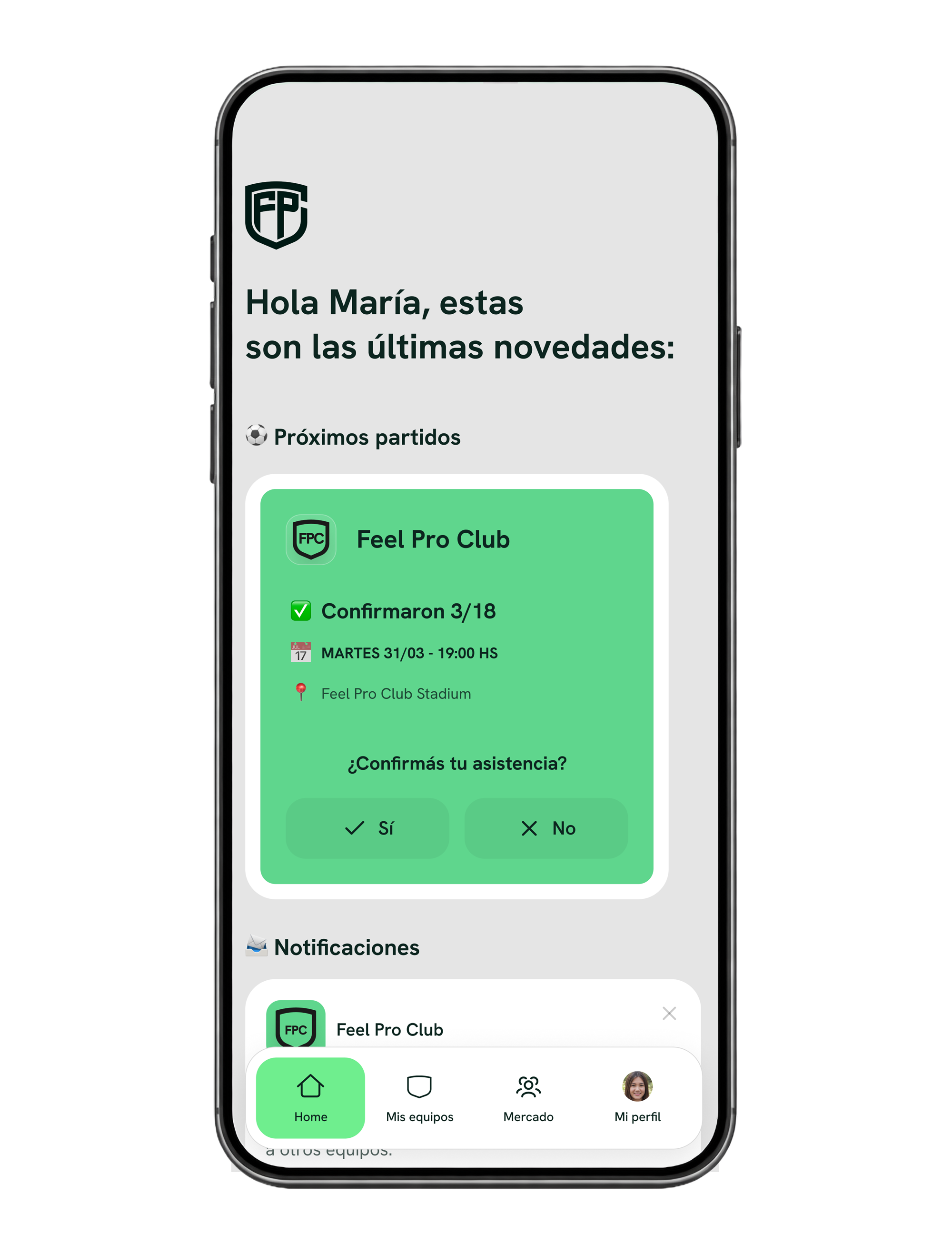 Pantalla de invitaciones de equipos de fútbol