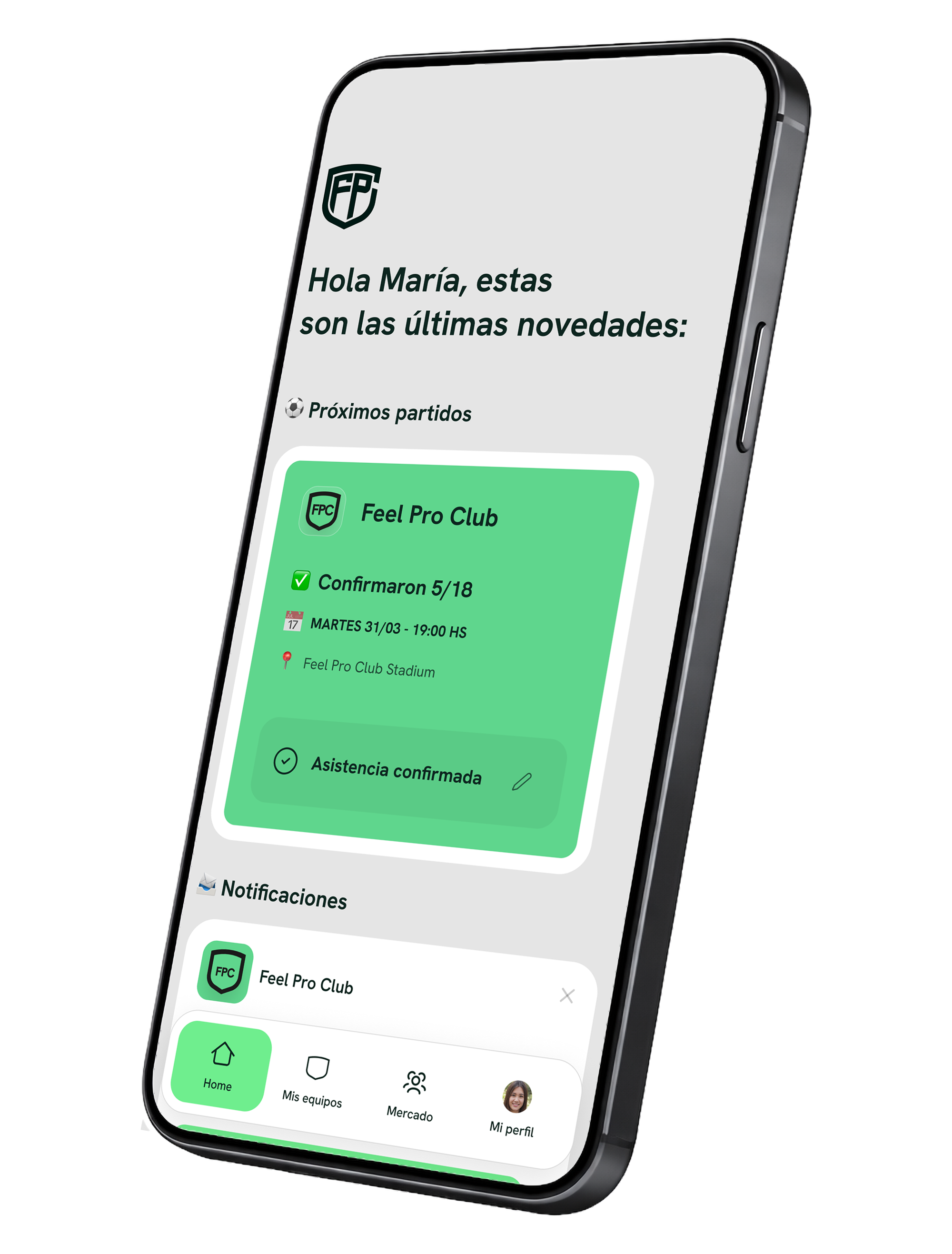 Pantalla de confirmación para sumar a un partido
